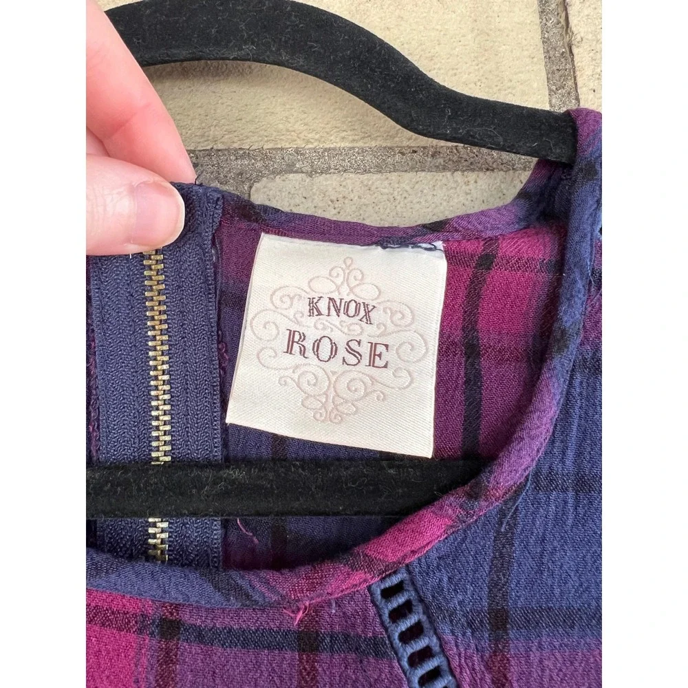 Knox Rose Purple Blue Plaid Sleeveless Crochet Trim Blouse Top Size Small - Picture 4 of 5